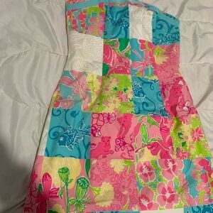 Lilly Pulitzer Blue Pink Strapless Sundress